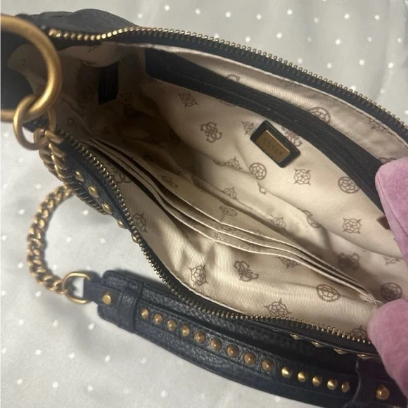 GUESS Black Shoulder Bag with Gold Accents - Picture 5 of 6
